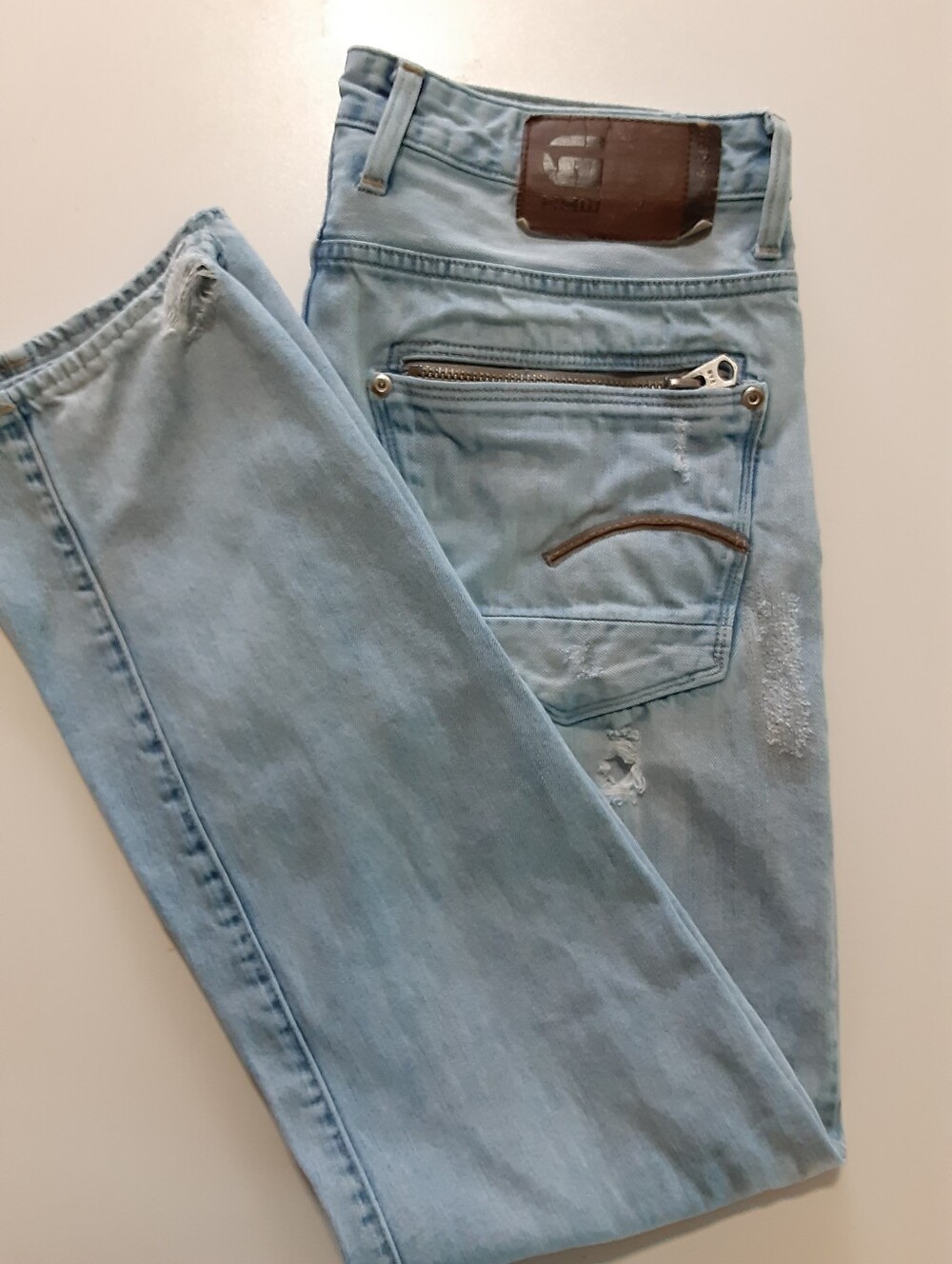 G-Star RAW Attacc Straight Distressed Light Wash Jeans 33x34 Y2K